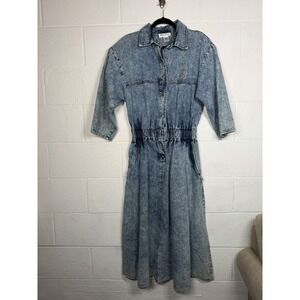 Vintage 80s / 90s Mizz Lizz Denim Dress Acid Wash Button Front Cotton L